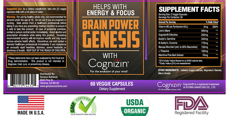 Brain Power Genesis Supplement fact