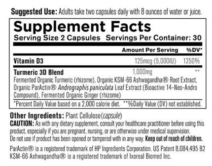 Organixx Turmeric 3D Supplement Fact