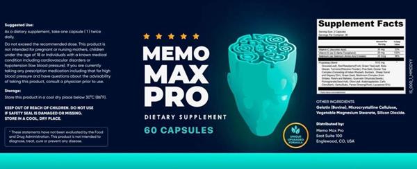 Memo Max Pro Supplement Facts
